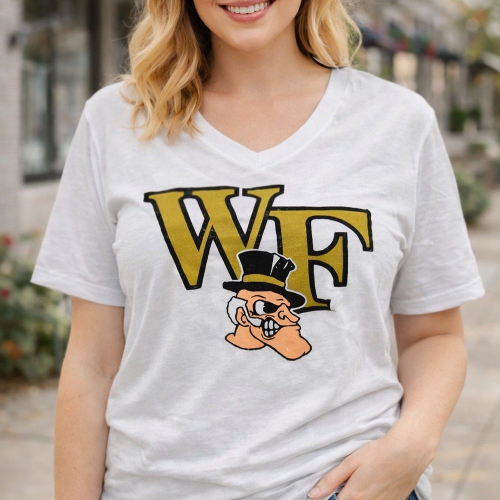 Women's White Graphic Tee with Gold Accents